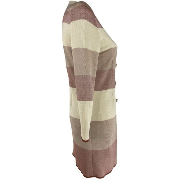 Misook Women's NWT Tan Striped Button Up Long Sleeve Ponte Knit Sweater XS/C40 - Picture 2 of 11